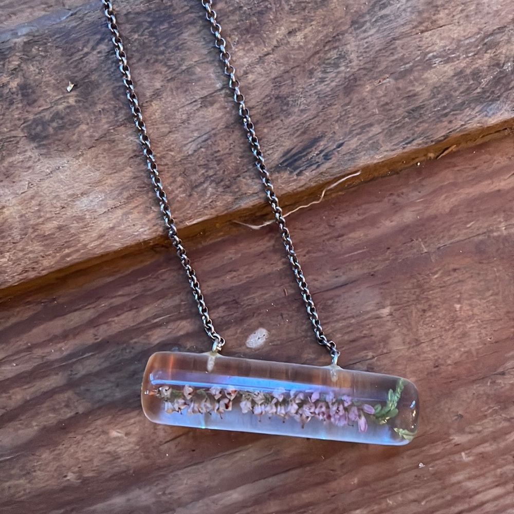 Vintage Lucite Necklace with Dried Flower
